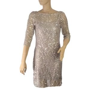 Kay Unger Silver/Grey Sequin Crochet Dress